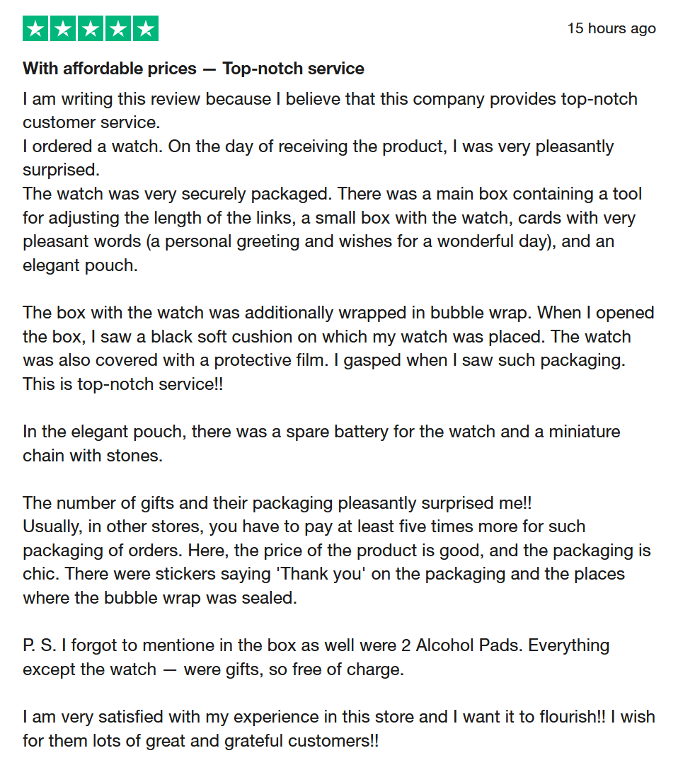 WatchwithSun customer Trustpilot reviews2